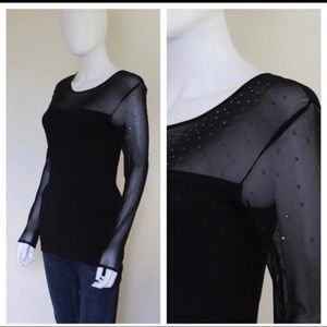 CACHE sheer long sleeve top rhinestone